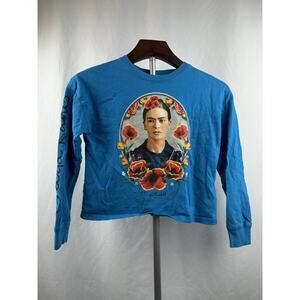 Frida Kahlo Girl’s Long Sleeve Cropped Shirt Size 9/10 Blue Rare